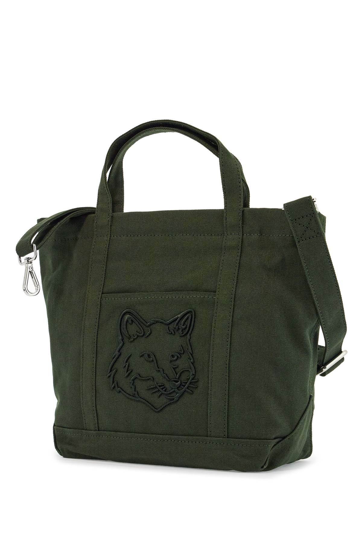 MAISON KITSUNE small tote bag in ranger green cotton with embroidered fox logo Green