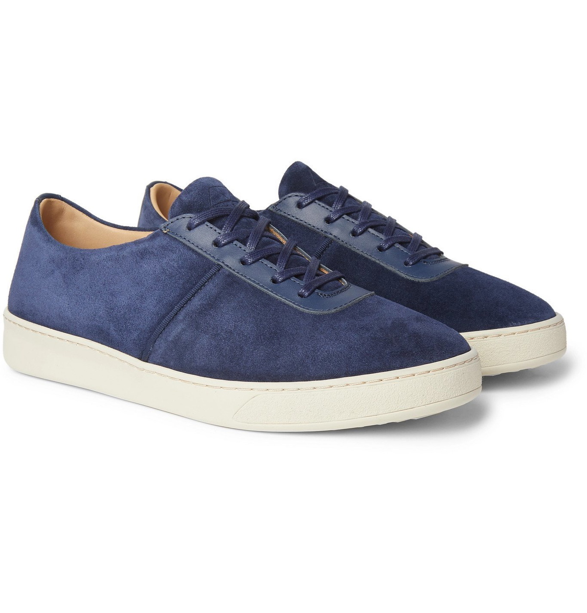 Mulo - Leather-Trimmed Suede Sneakers - Blue Mulo