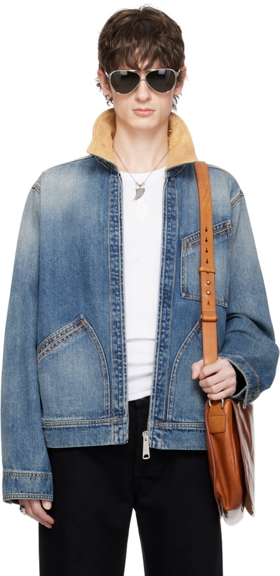 Photo: McQueen Blue Suede Collar Denim Jacket