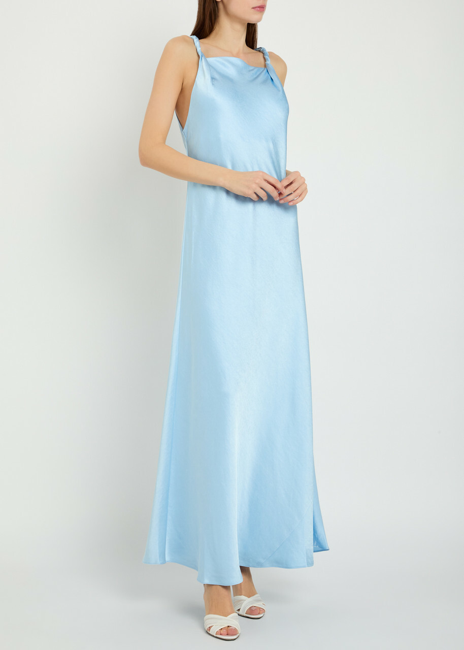 Polo Ralph Lauren Twisted Strap Detail Satin Maxi Dress Light Blue