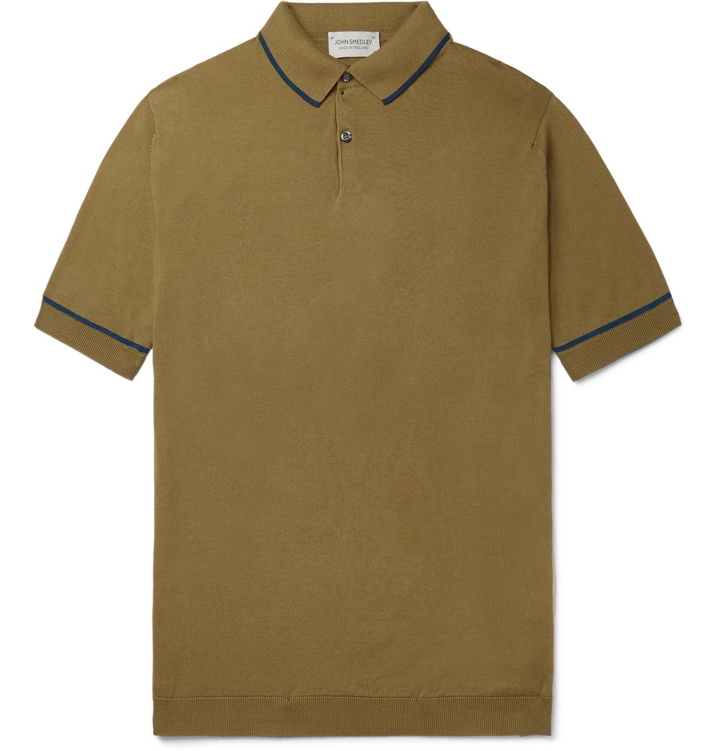 Photo: John Smedley - Slim-Fit Contrast-Tipped Sea Island Cotton Polo Shirt - Green