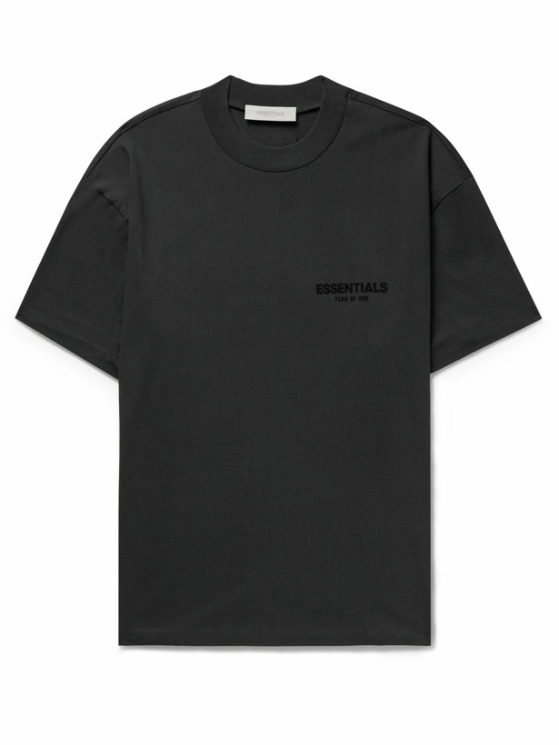 Photo: FEAR OF GOD ESSENTIALS - Logo-Flocked Cotton-Jersey T-Shirt - Black