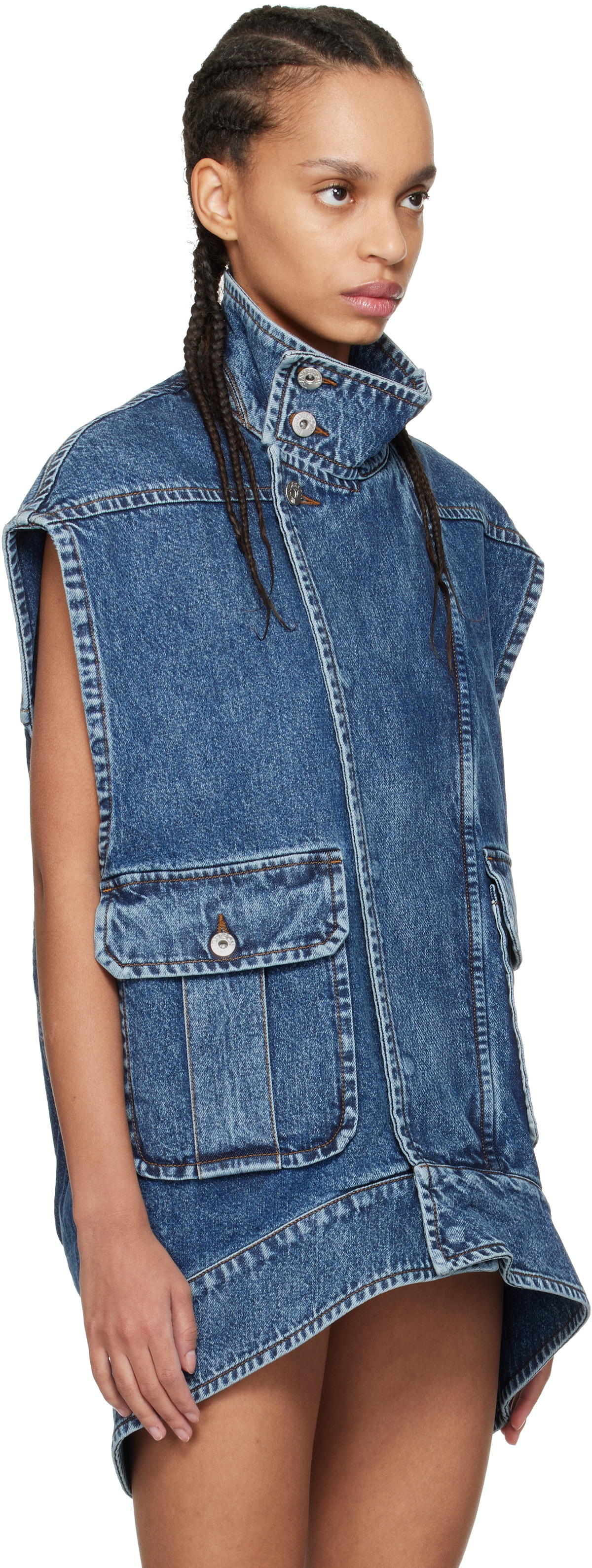 JW Anderson Blue Oversized Sleeveless High Neck Denim Vest