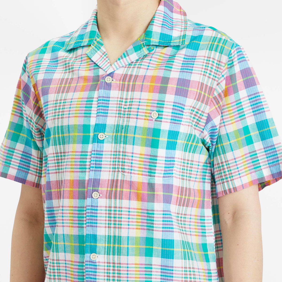 Dubbleware Men's Quincy Madras Vacation Shirt in Green/Pink