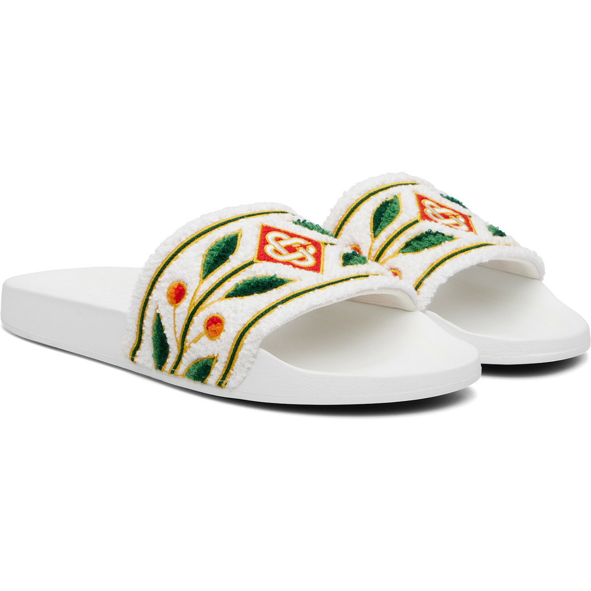 Casablanca White Embroidered Terry Slides