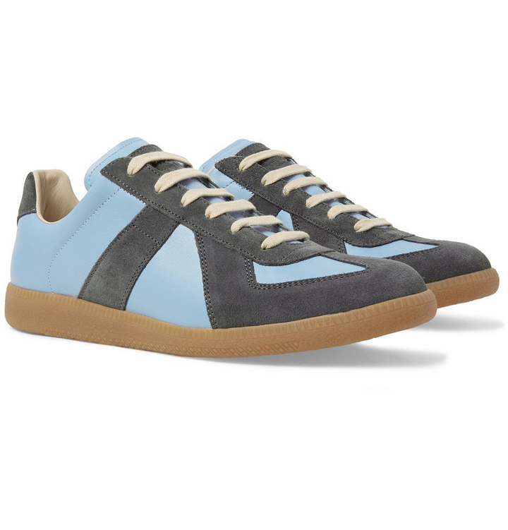 Photo: Maison Margiela - Replica Leather and Suede Sneakers - Men - Light blue