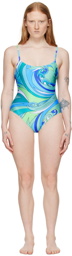 Moschino Green & Blue Printed One-Piece Swimsuit