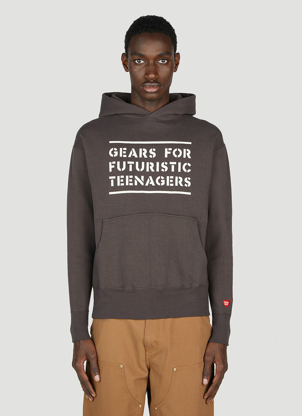 Human Made - Text Print Hooded Sweatshirt in Grey