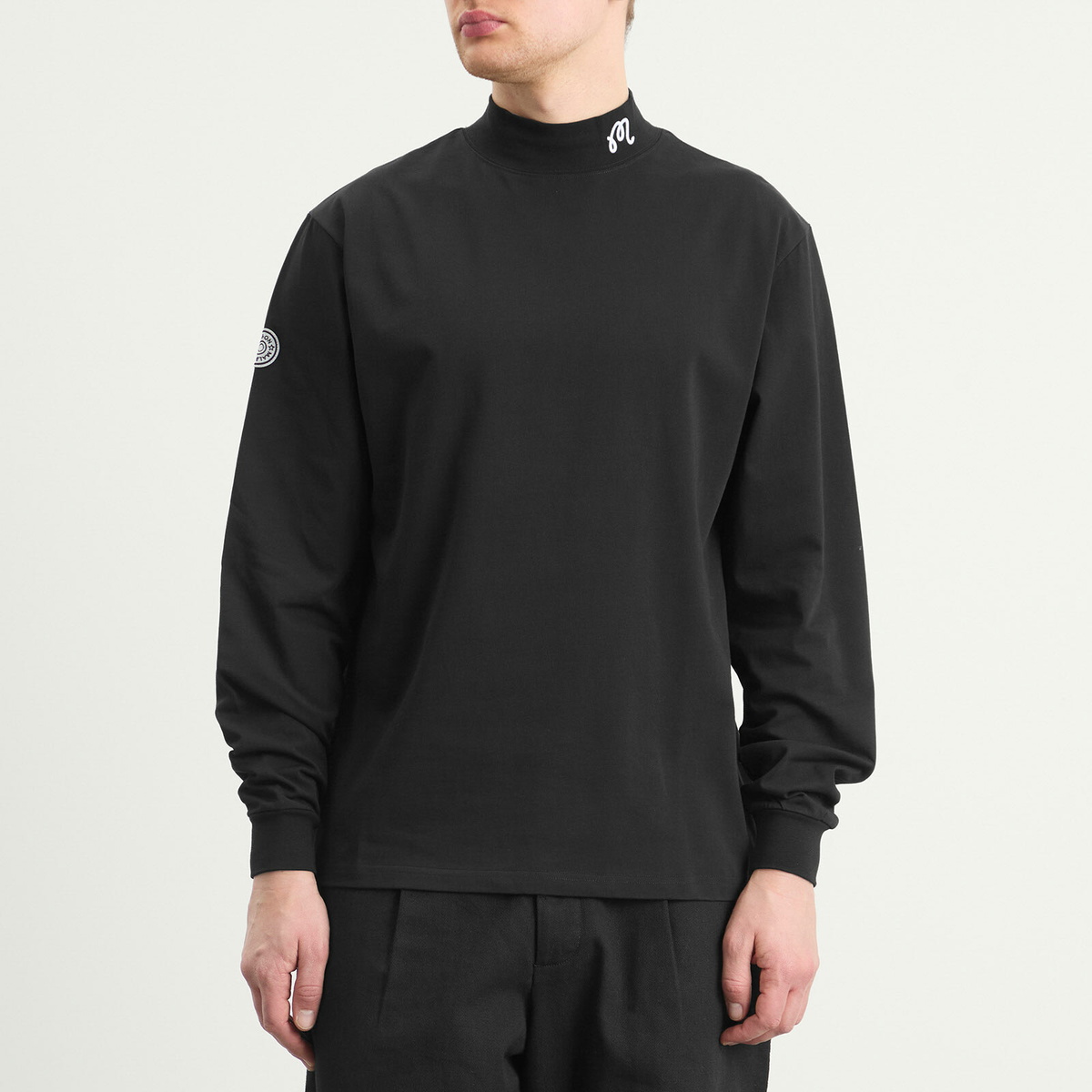 Malbon Men's Upland Mock Neck Long Sleeve T-shirt in Black