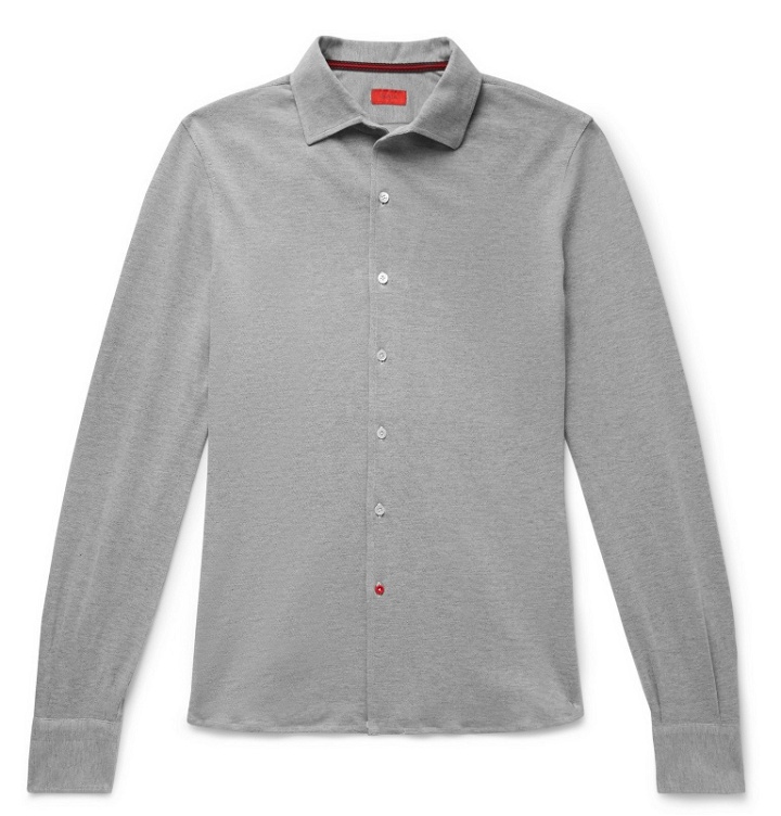 Photo: Isaia - Slim-Fit Cotton-Piqué Shirt - Gray