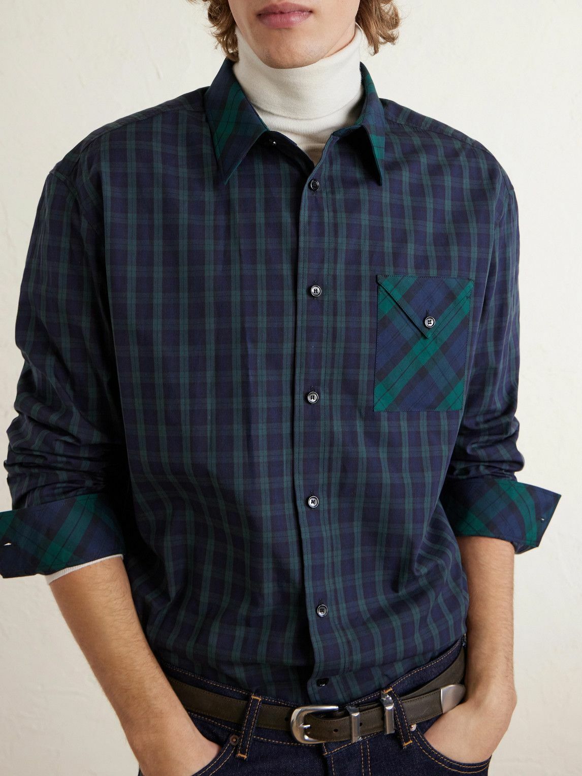 CELINE - Checked Cotton Shirt - Blue
