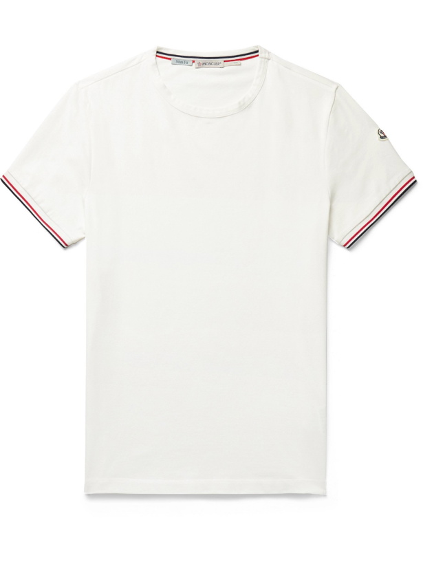 Photo: MONCLER - Contrast-Tipped Stretch-Cotton Jersey T-Shirt - White