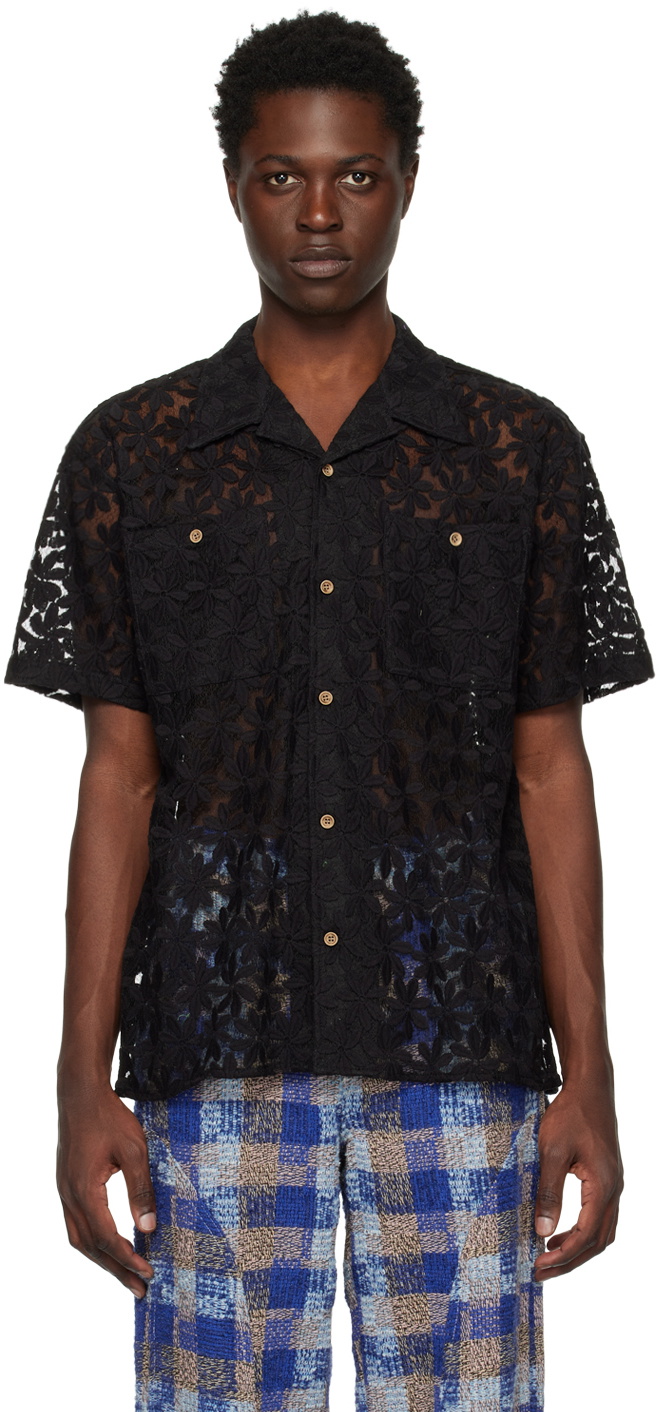 シャツ ANDERSSON BELL LHALF SHEER FLOWER SHIRTS 5JH960 Half Sheer Flower Lace Shirt in Black – SVRN