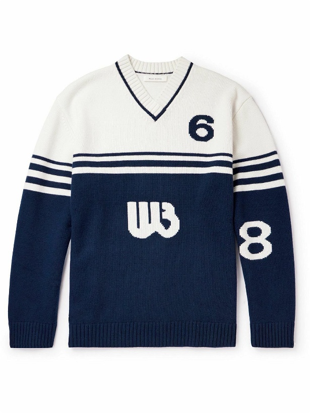 Photo: Wales Bonner - Two-Tone Intarsia Wool Sweater - Blue