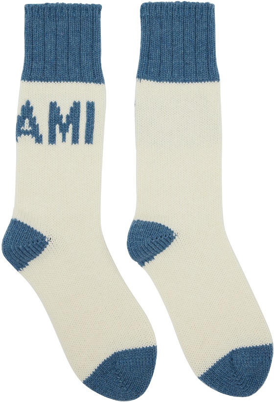 Photo: AMI Alexandre Mattiussi Off-White & Blue Logo Socks