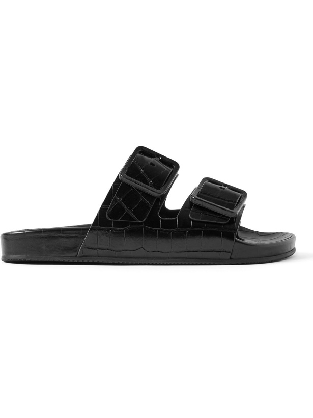 Photo: BALENCIAGA - Mallorca Croc-Effect Leather Sandals - Black