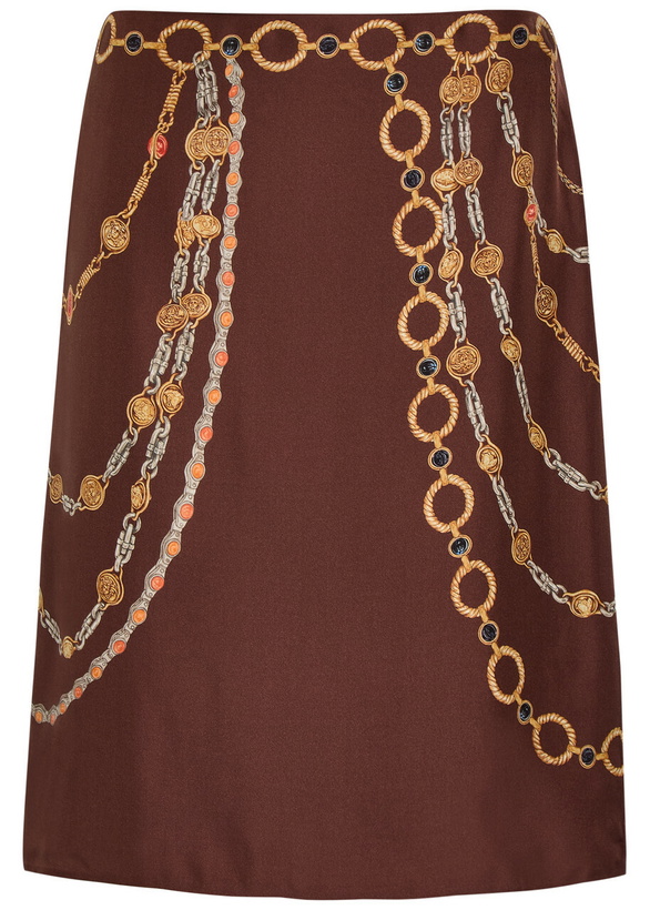 Photo: Versace Printed Silk Midi Skirt Brown