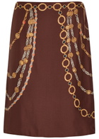 Versace Printed Silk Midi Skirt Brown