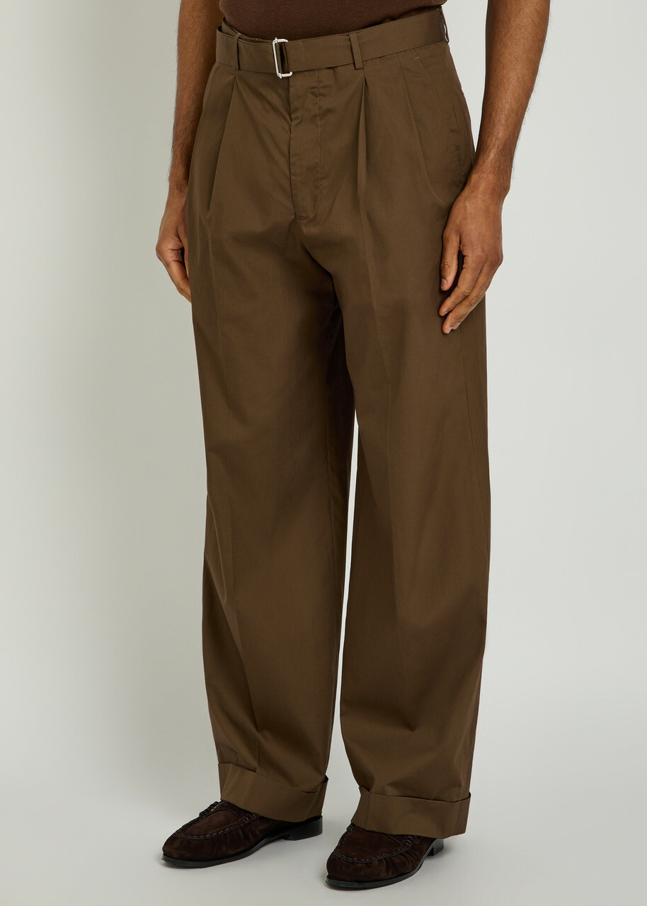 Officine Générale Evans Belted Cotton-poplin Trousers Dark Brown
