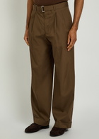 Officine Générale Evans Belted Cotton-poplin Trousers Dark Brown
