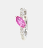 Roxanne First 14kt white gold single hoop earring with diamonds and pink sapphire