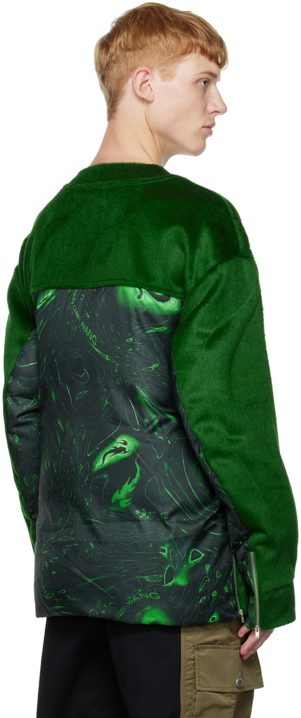 Feng Chen Wang Green & Black Paneled Down Sweatshirt