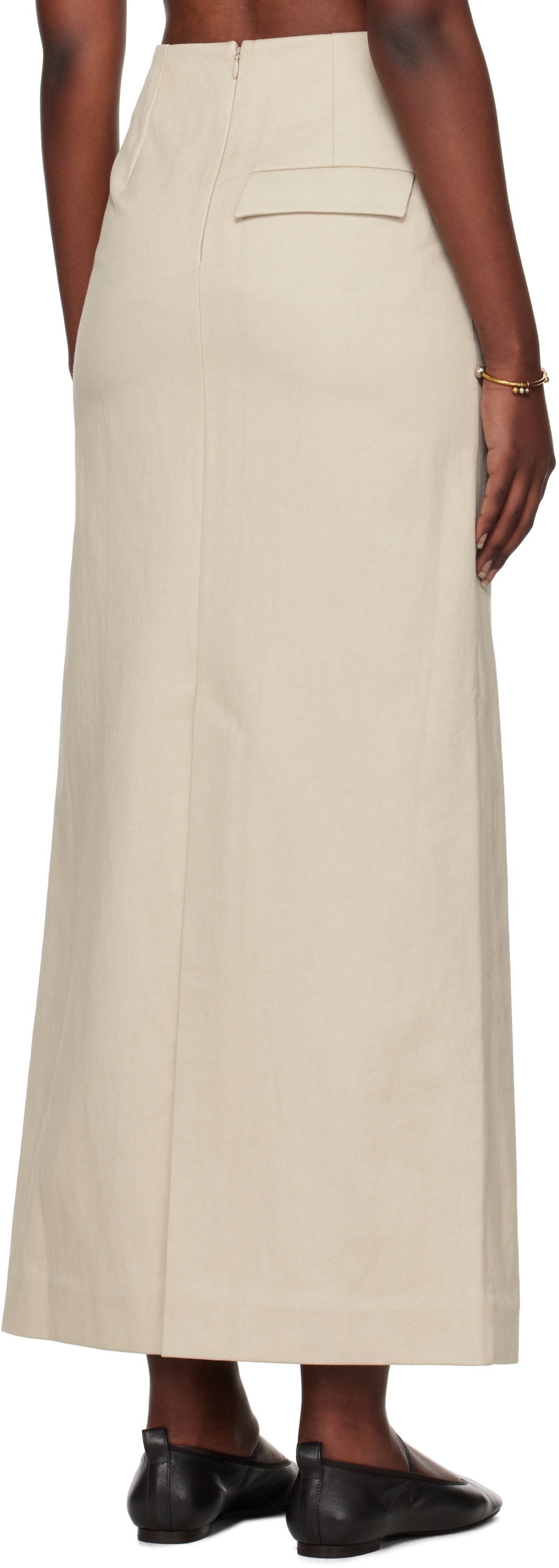 Ruohan Beige Pencil Denim Maxi Skirt