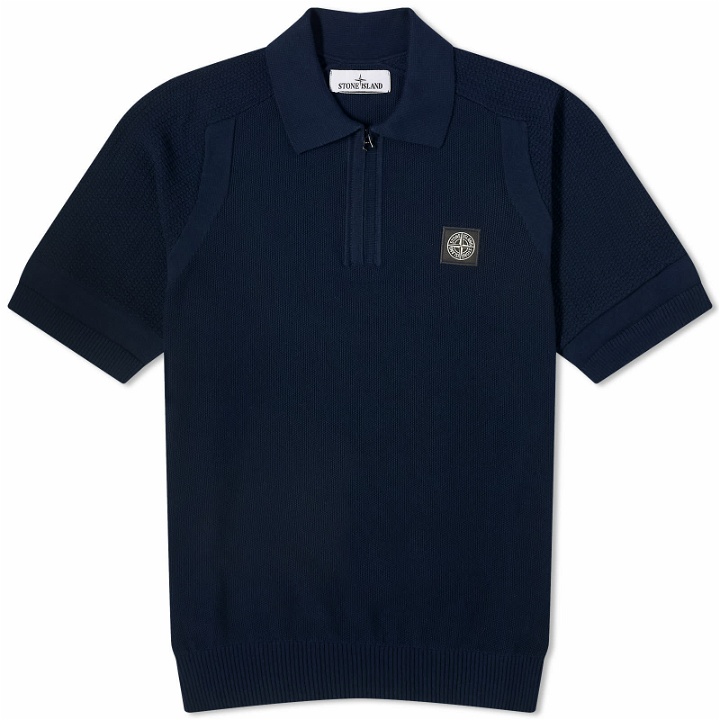 Photo: Stone Island Men's Soft Cotton Patch Knitted Polo Shirt in Navy