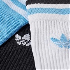 Adidas Solid Crew Sock - 3 Pack in White/Light Blue/Black