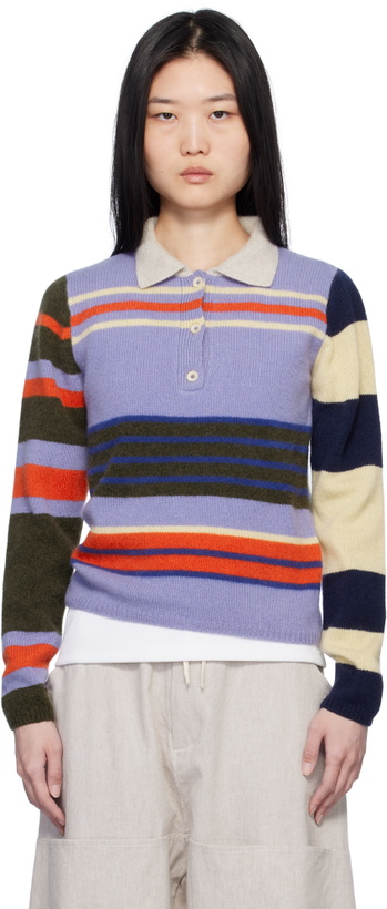 Photo: The Elder Statesman Multicolor Chaos Stripe Fitted Polo