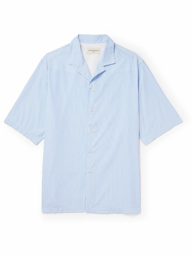 Photo: Officine Générale - Eren Camp-Collar Striped Cotton-Poplin Shirt - Blue