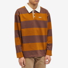 Foret Men's Match Block Stripe Rugby Shirt in Deep Brown/Brown