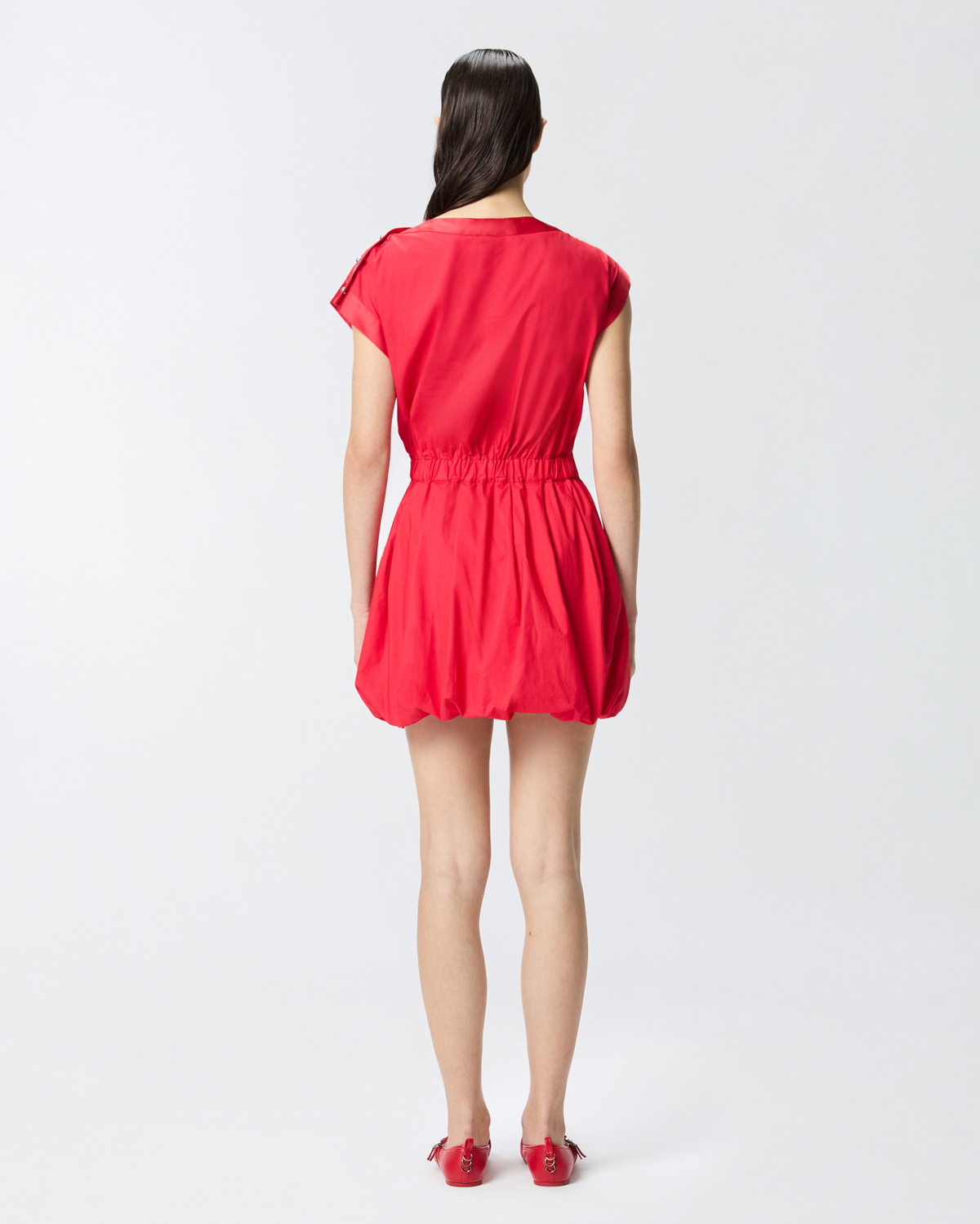 Pinko Poplin Dress With Crisscross Salsa Red