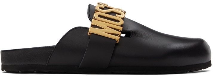 Photo: Moschino Black Logo Sabot Sandals
