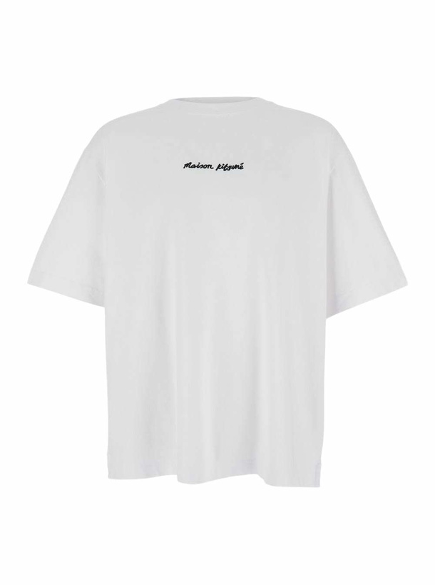 Photo: Maison Kitsuné White T-shirt With Logo Lettering Printed On The Front In Cotton Man