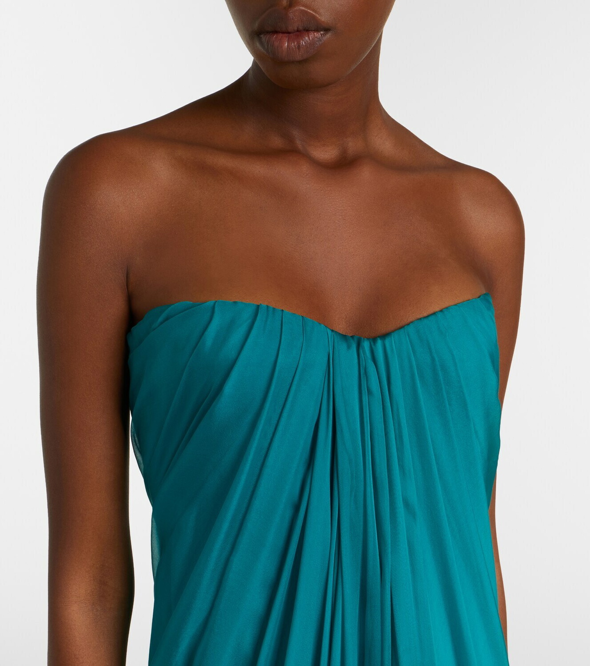 McQueen Draped silk chiffon bustier gown