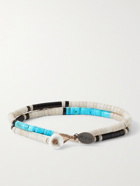 MIKIA - Fossil Jasper and Turquoise Beaded Wrap Bracelet