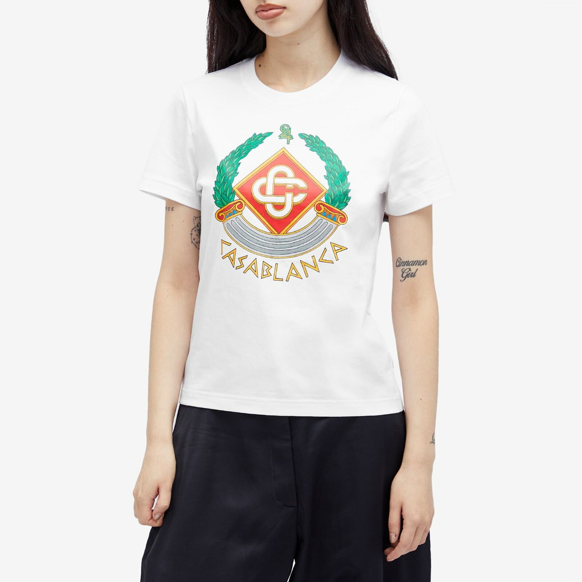 Tシャツ・カットソー CASABLANCA Women Tops WS25JTP354 01WHITE CASABLANCA Printed Cotton Jersey Fitted T-shirt Casablanca