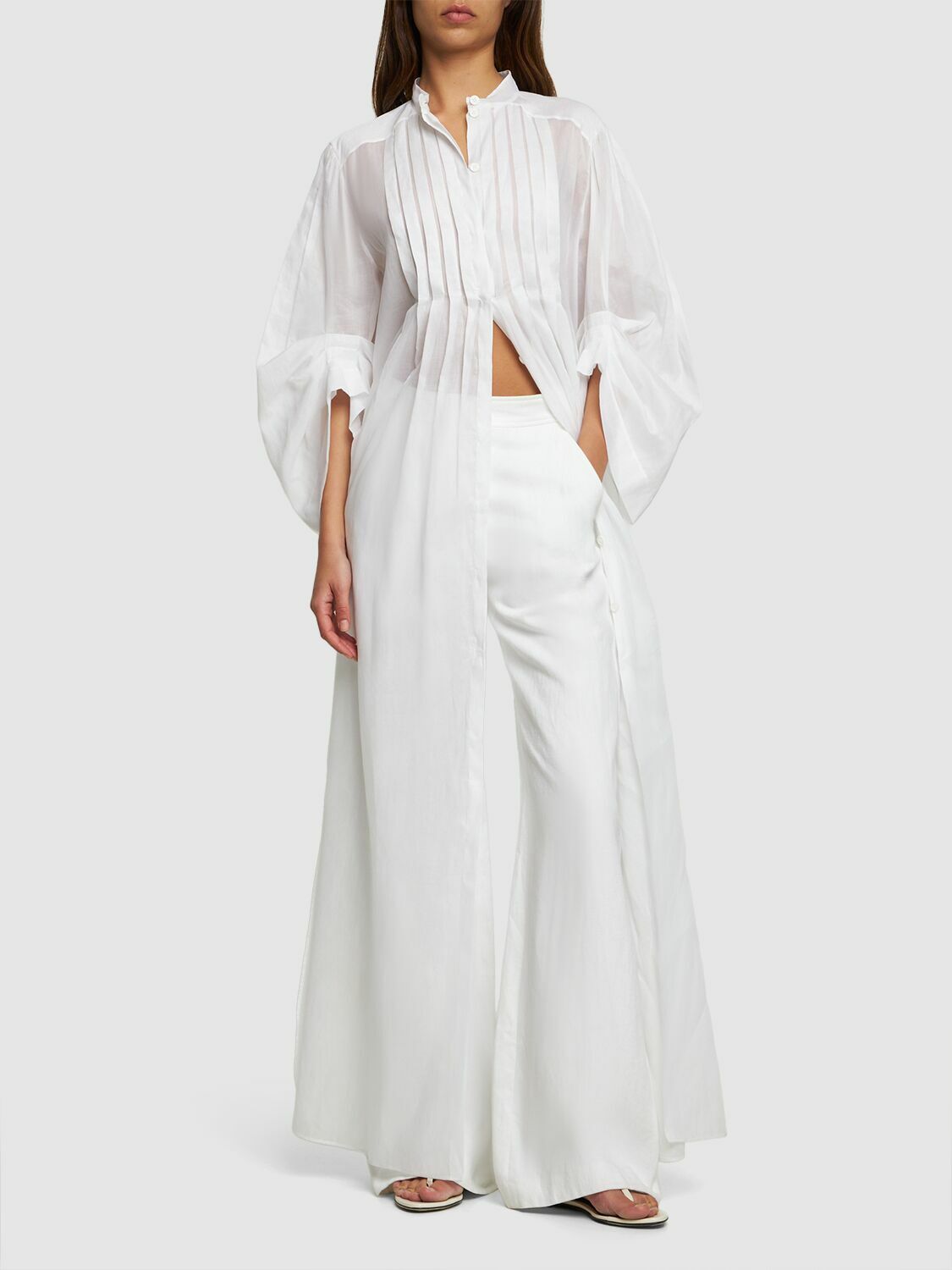 alberta ferretti shirt dress ALBERTA FERRETTI Draped Cotton Organza Long Shirt Dress Alberta Ferretti