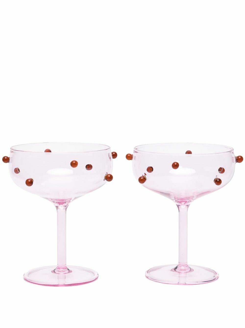 Maison Balzac Pink And Amber Red Pomponette Glass Set