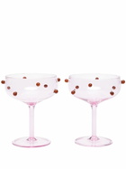 Maison Balzac Pink And Amber Red Pomponette Glass Set