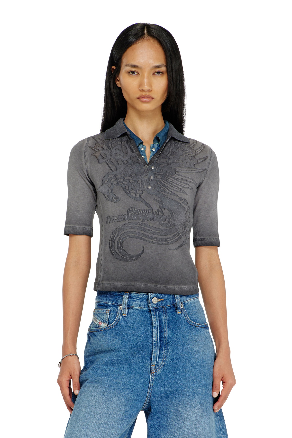Diesel Slim polo with dévoré print - Polos Womens in Grey
