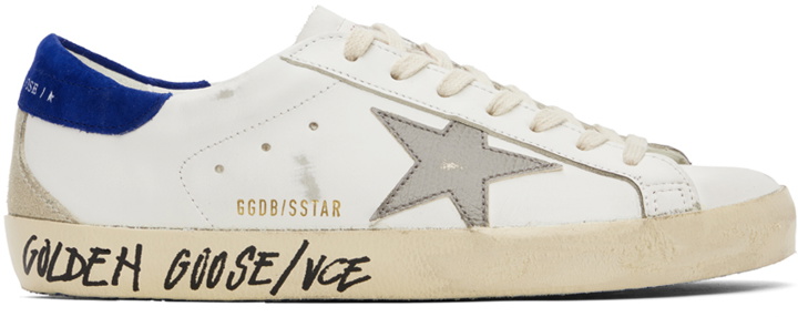 Photo: Golden Goose White & Blue Super-Star Classic Sneakers