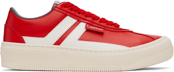 Photo: Lanvin Red 'Lanvin' Cash Leather Sneakers