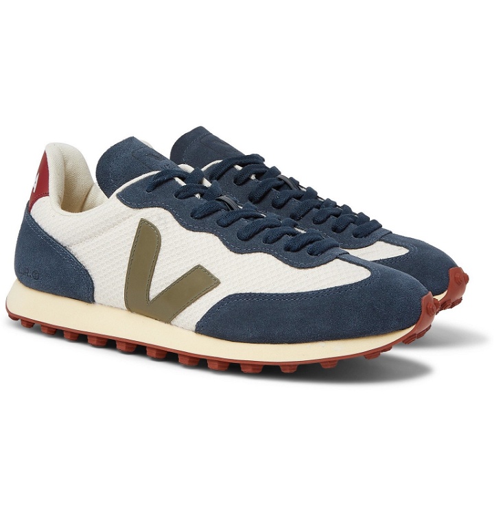 Photo: Veja - Rio Branco Leather and Rubber-Trimmed Hexamesh and Suede Sneakers - Blue