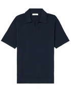 Mr P. - Diagonal Grid Knitted Cotton Polo Shirt - Blue