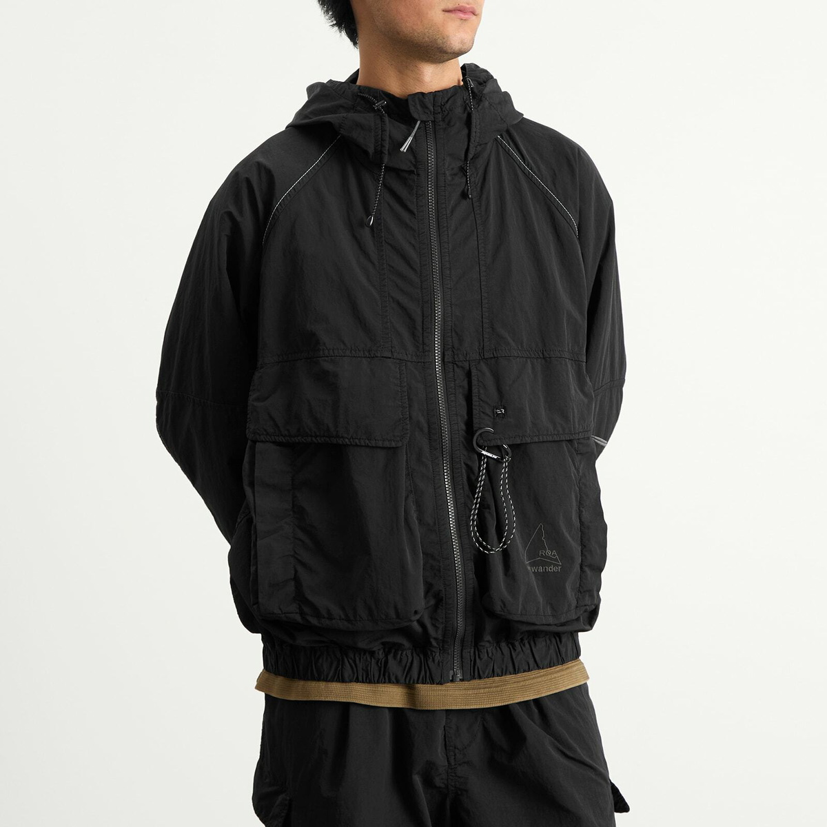 ROA Men's x And Wander Garment Dye Nylon Hooded Jacket in Black ROA ROA Men's x And Wander Garment Dye Nylon Hooded Jacket in Black ROA