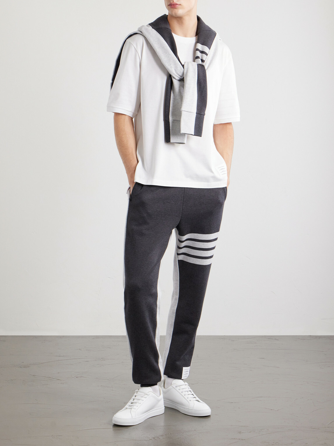 Thom Browne - Logo-Appliquéd Striped Cotton-Jersey T-Shirt - White