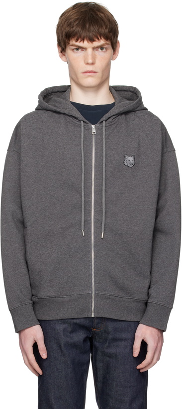 Photo: Maison Kitsuné Gray Bold Fox Head Patch Fullzip Oversize Hoodie