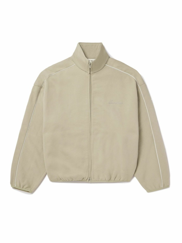 Photo: FEAR OF GOD ESSENTIALS - Oversized Logo-Appliquéd Cotton-Blend Jersey Zip-Up Sweatshirt - Neutrals